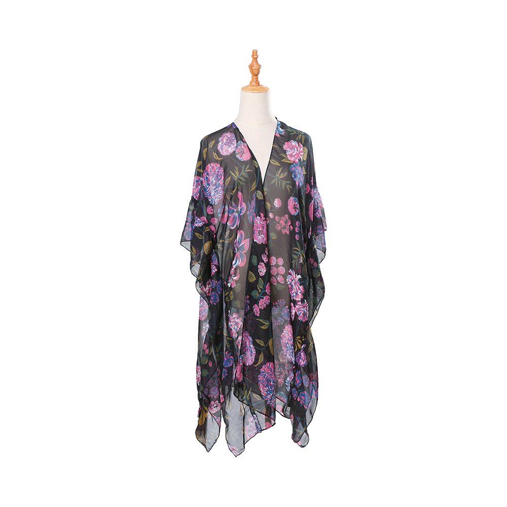 Cló bláthanna na mban sleeve puff chiffon kimono cardigan clúdach scaoilte suas bairr blúsléinte ócáideach