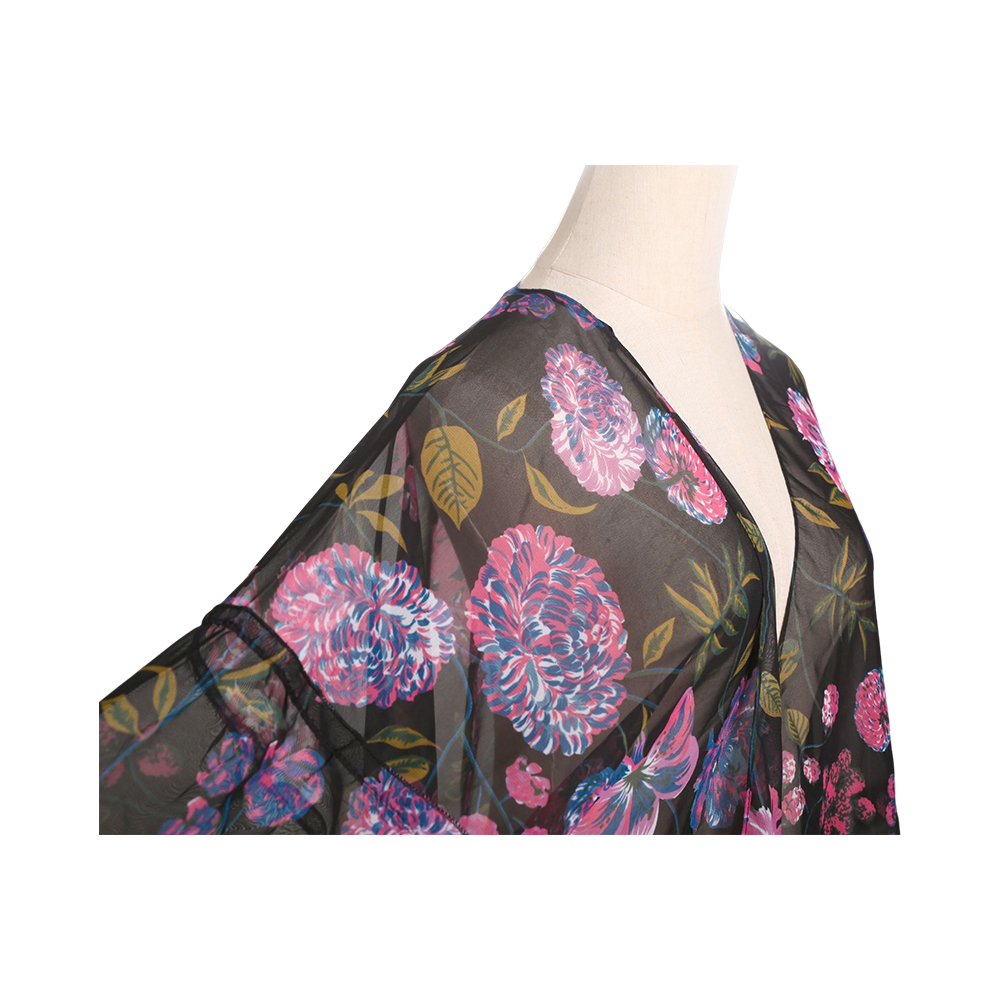 Cló bláthanna na mban sleeve puff chiffon kimono cardigan clúdach scaoilte suas bairr blúsléinte ócáideach