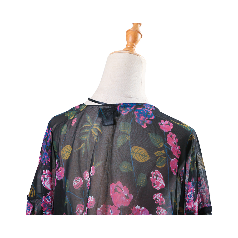 Cló bláthanna na mban sleeve puff chiffon kimono cardigan clúdach scaoilte suas bairr blúsléinte ócáideach