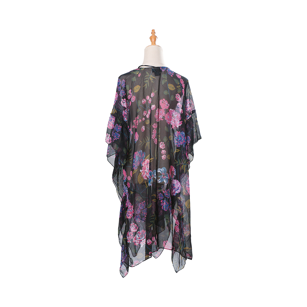 Cló bláthanna na mban sleeve puff chiffon kimono cardigan clúdach scaoilte suas bairr blúsléinte ócáideach